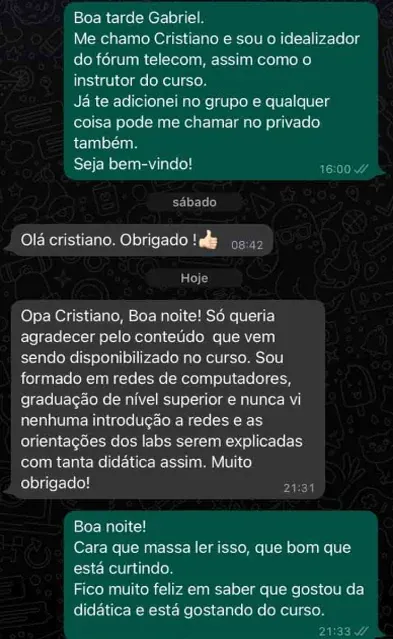 Depoimento de aluno: didática do curso